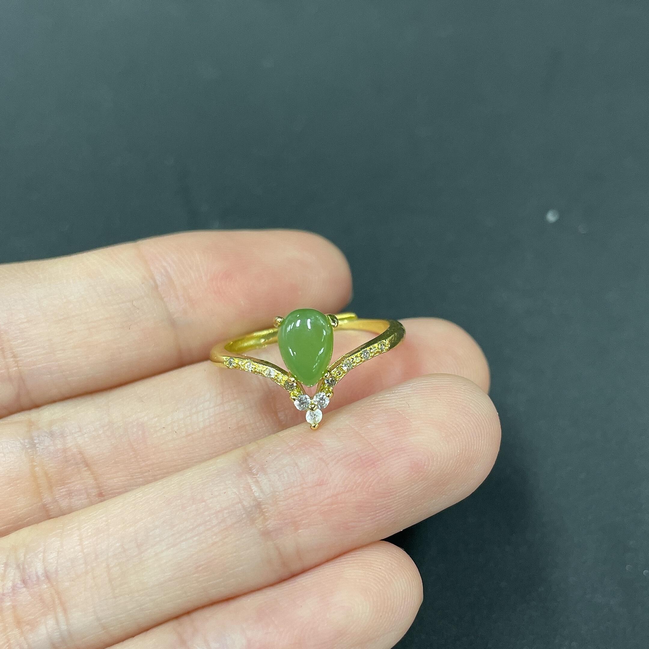 H3381331 Hetian Jade Inlaid Ring, Size 14, Non-Gold Setting, Approx. 1.54g