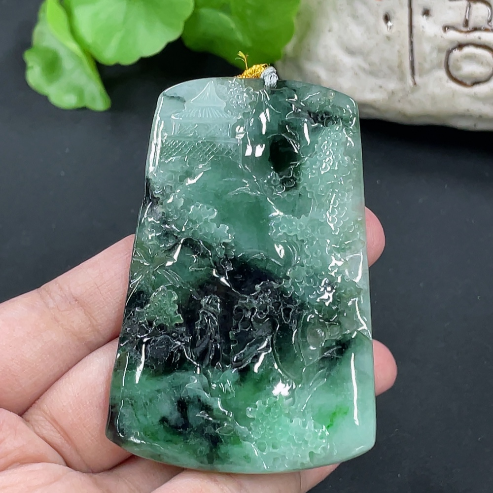 F42050332 Jadeite Landscape Pendant Total Weight Approx. 46.7g Containing Other Mineral Components