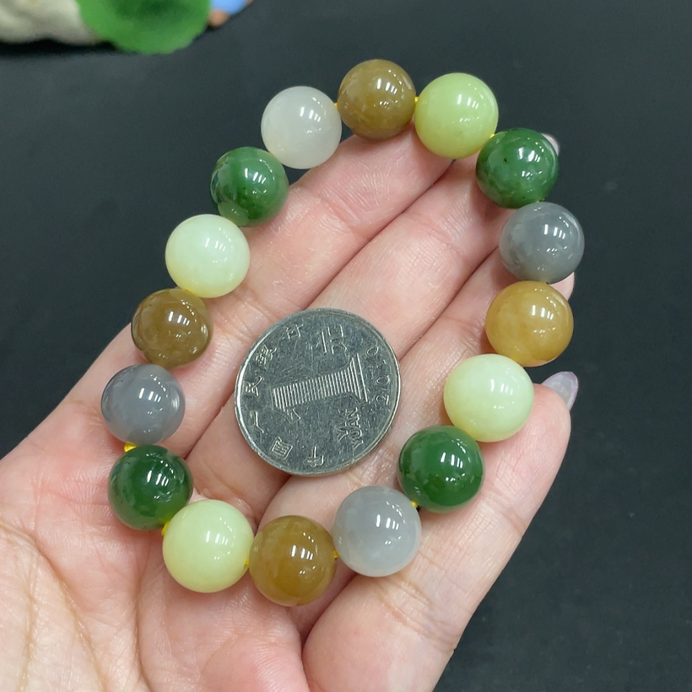 H33863438 Hetian Jade Bracelet, Approx. 12.1mm Beads, Total Weight Approx. 42.3g