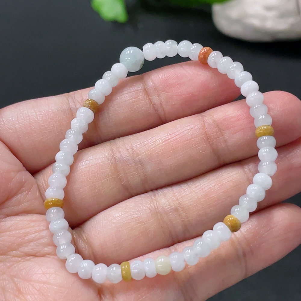 F33935246 Jadeite Bracelet Approximately 4.3mm Beads Total Weight About 6.5g Color Origin Undetermined (Yellow)