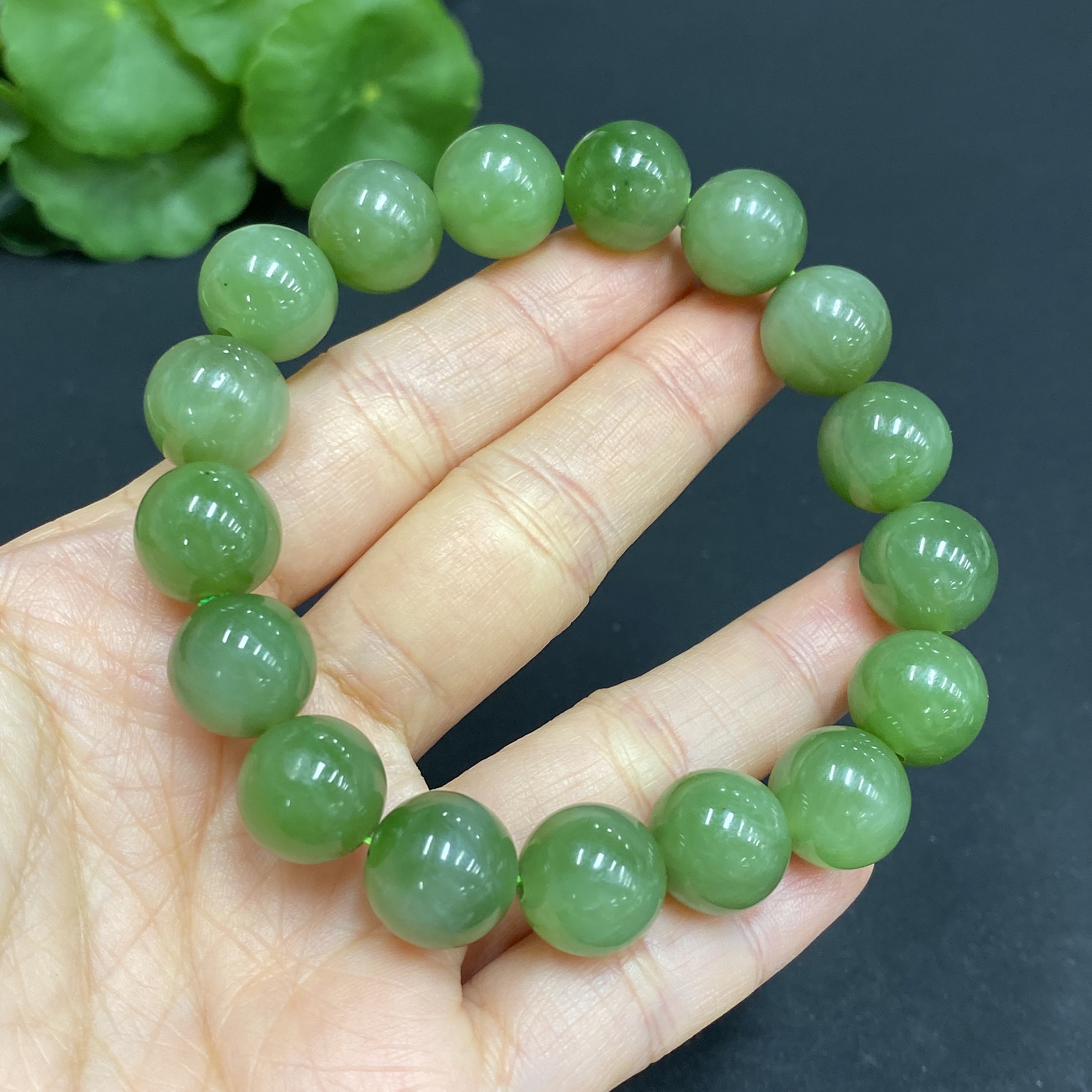 H29329319 Hetian Jade Bracelet, Approx. 11.8mm Beads, Total Weight Approx. 45.3g