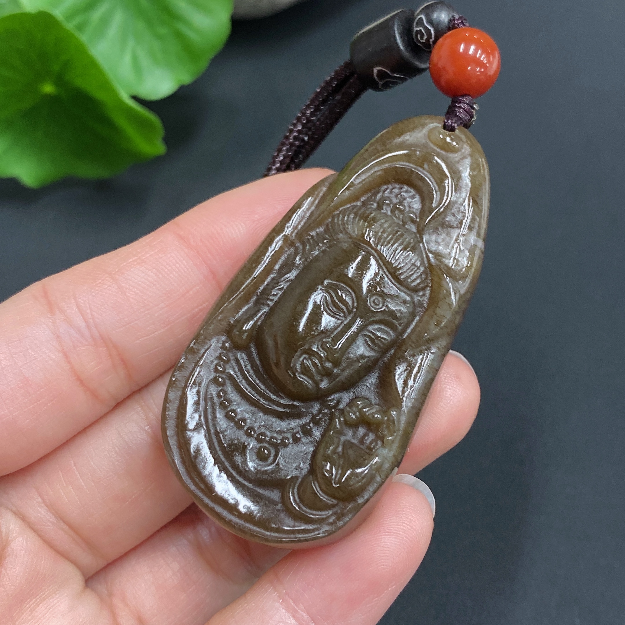 H14533874 Khotan jade pendant Guanyin gross weight approx. (including rope) 25.4g
