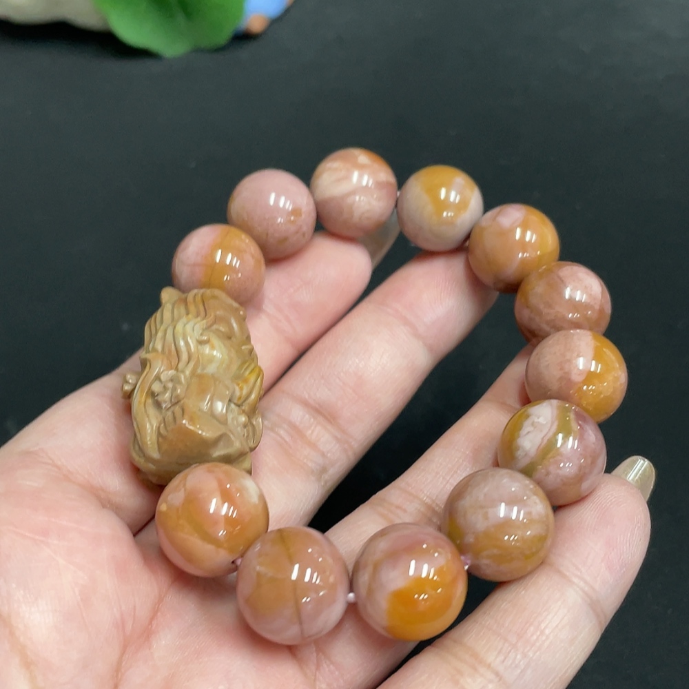 H32700101 Alashan Agate Bracelet, Approx. 13.8 mm Beads, Containing Other Mineral Components, Total Weight Approx. 58.4g