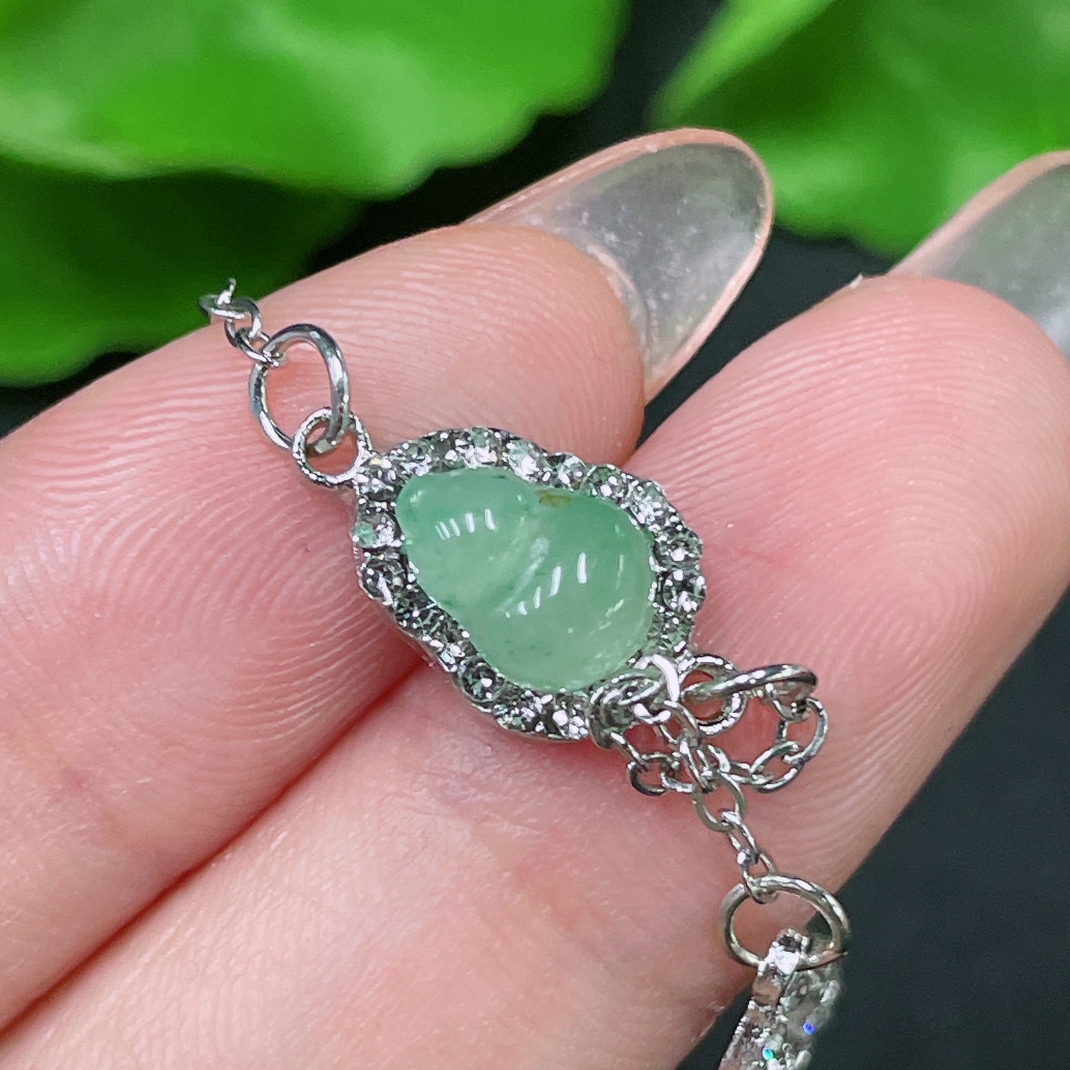 F34983396 Jadeite Inlaid Piece Non-Gold With Chain Total Weight Approx. 2.83g