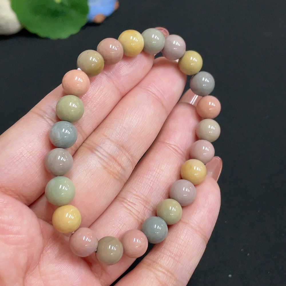 H35100778 Alashan Agate Bracelet, approx. 8mm beads, contains other mineral components, total weight approx. 16.8g