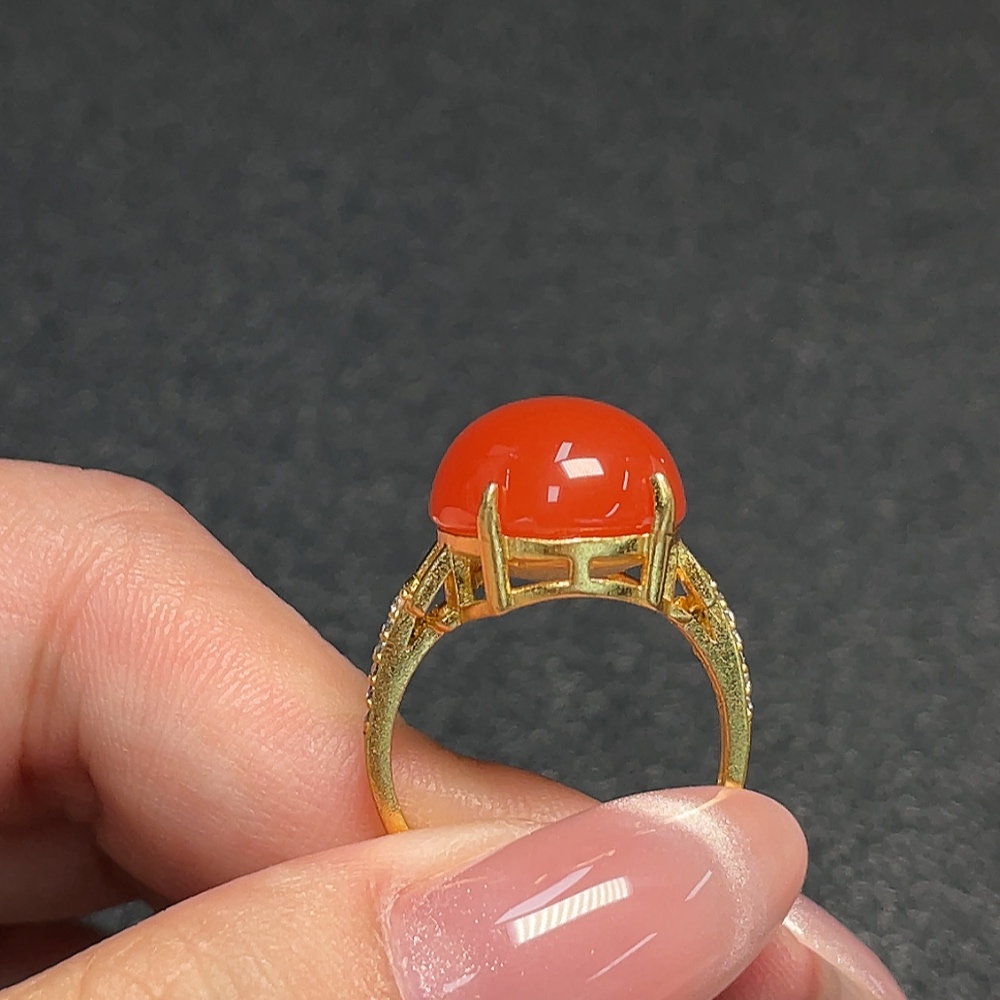 C34993014 South Red Agate Ring, Adjustable, Non-Gold, Total Weight Approx. 4.45g