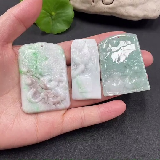 F13489376 Jadeite Dragon Pendant + Mandarin Duck Pendant