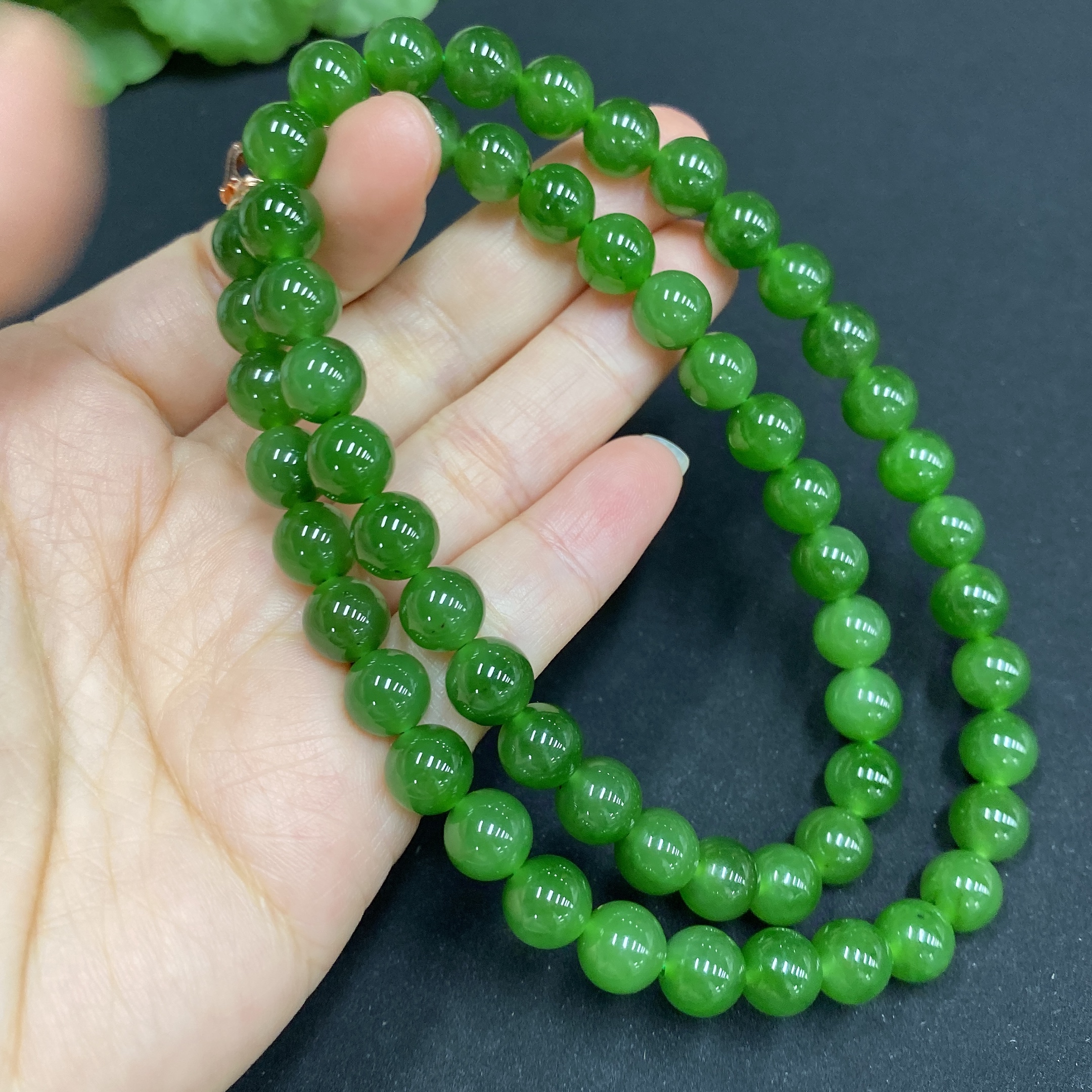 H34986385 Hetian Jade Jasper Bead Necklace, Approx. 8mm, Non-Gold, Total Weight Approx. 48.9g