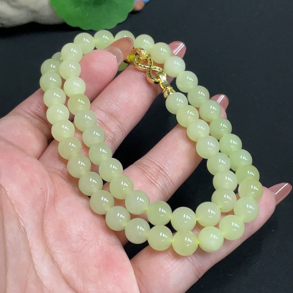 H35100344 Hetian Jade Bead Necklace, approx. 7.9 mm, total weight approx. 43.2g, non-gold