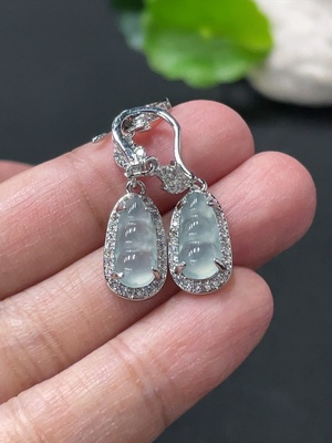 F35145768 Jadeite Blessed Bean Inlaid Earring Pair Non-Gold Inlaid Total Weight Approx. 3.18g