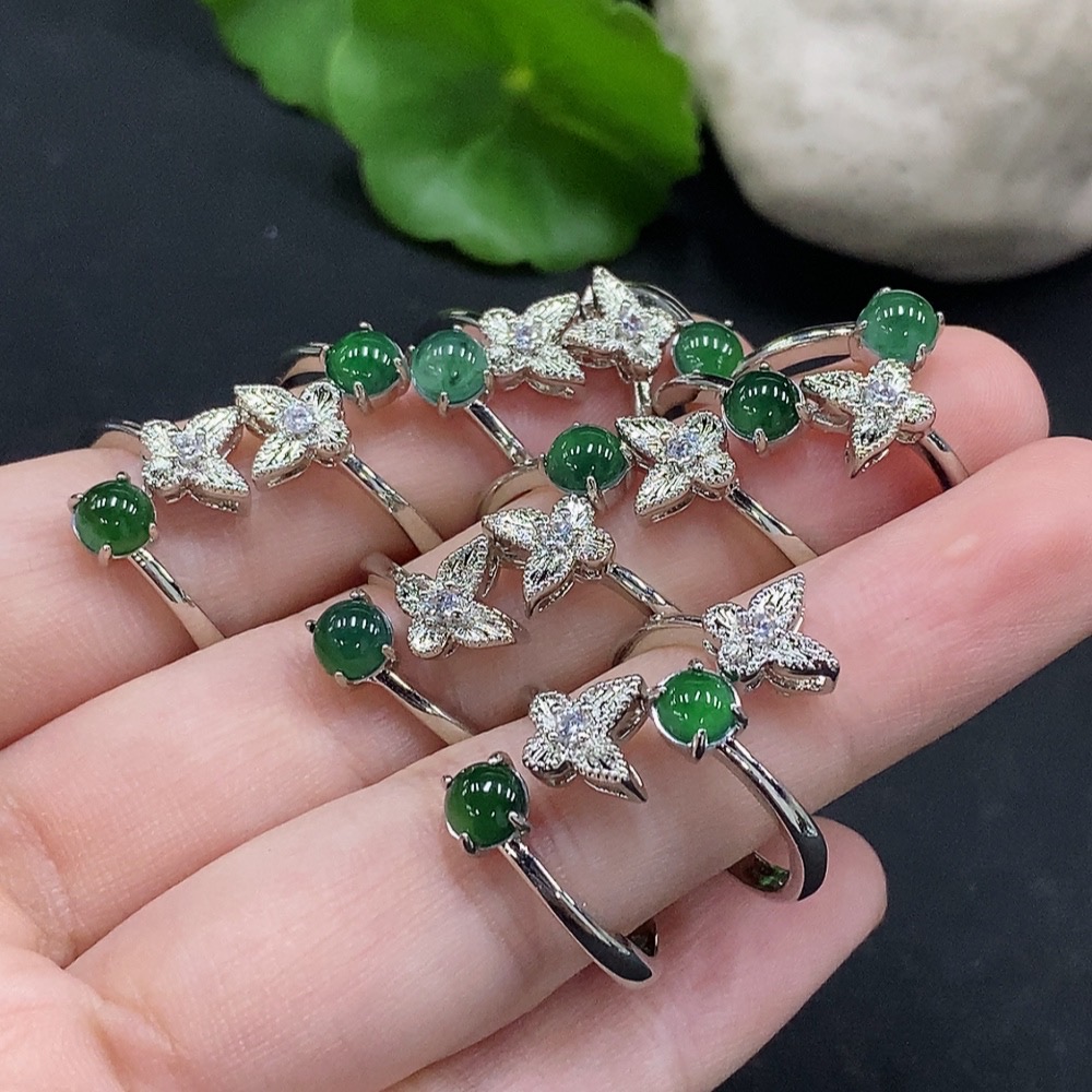 F33927866 Jadeite Cabochon Inlaid Ring Non-gold Inlaid Adjustable