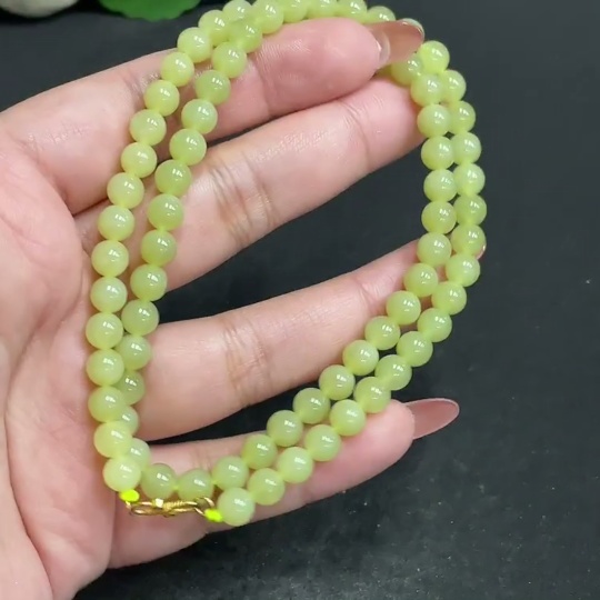 H34011808 Hetian Jade Bead Necklace, Approx. 5.9mm, Total Weight Approx. 26.2g, Non-Gold