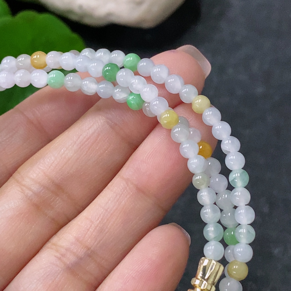 F34043238 Jadeite Bead Necklace Approx. 3.6mm Non-Gold Total Weight Approx. 13.56g