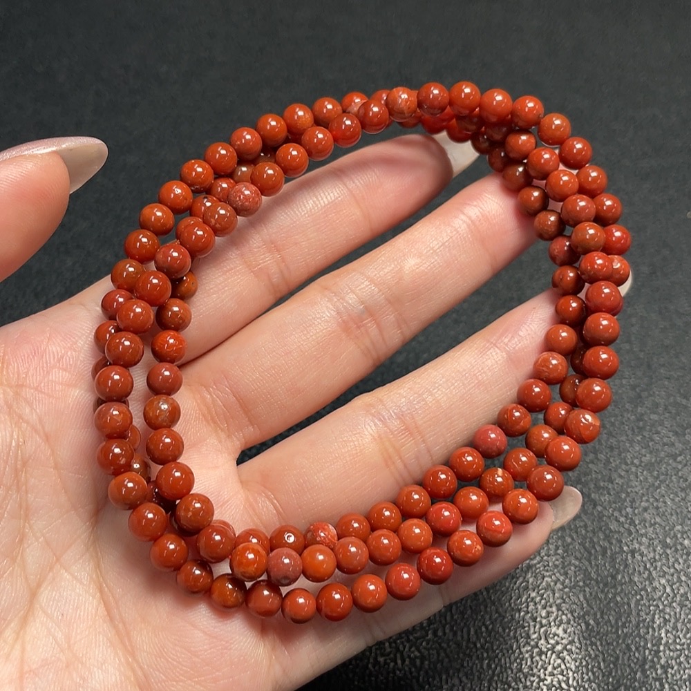 C34992298 South Red Agate Bead Strand with Visible Organic Matter, Total Weight Approx. 27.13g, Size Approx. 5.2mm