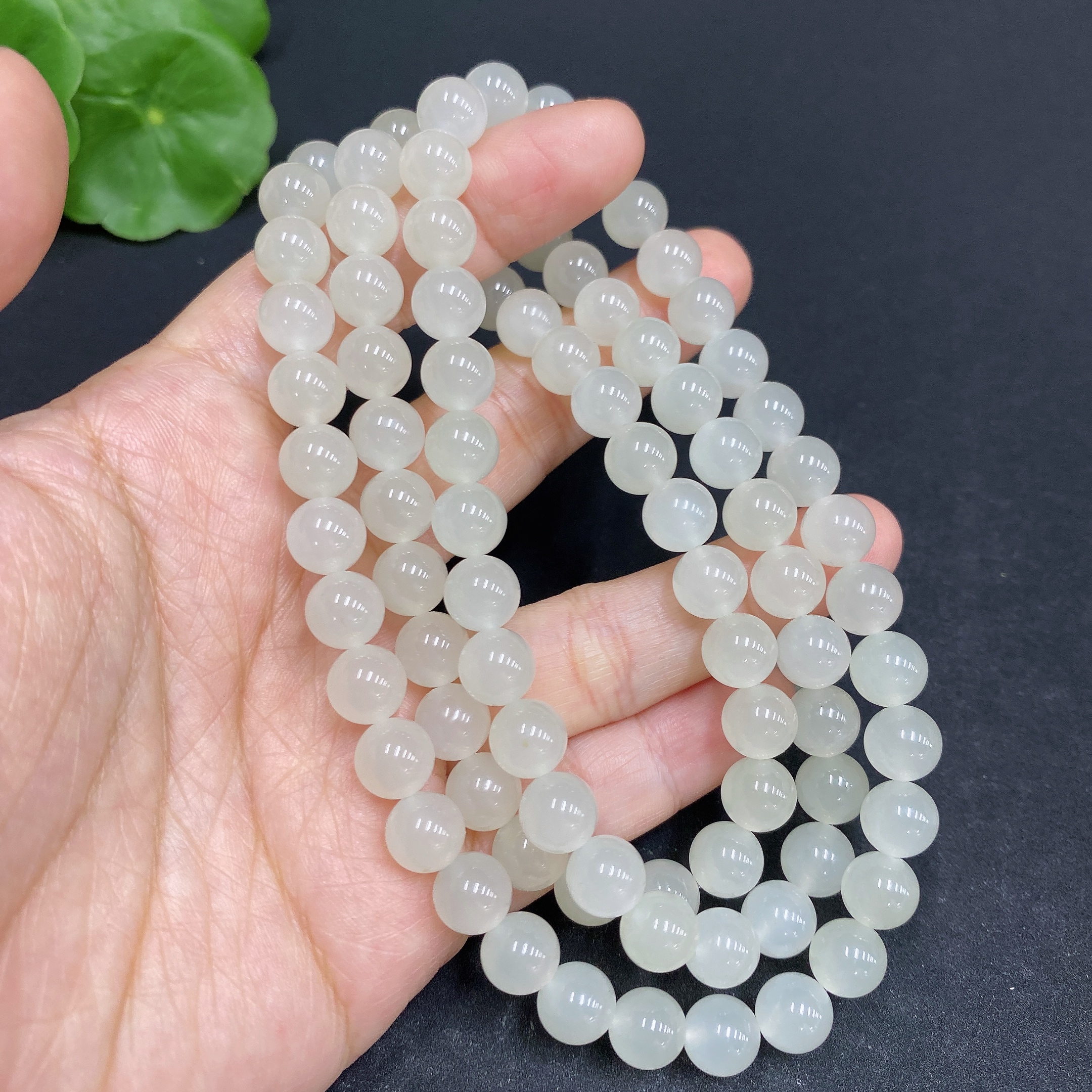 H33858832 Hetian Jade Bead Necklace Approx. 7.6mm Total Weight Approx. 66.9g