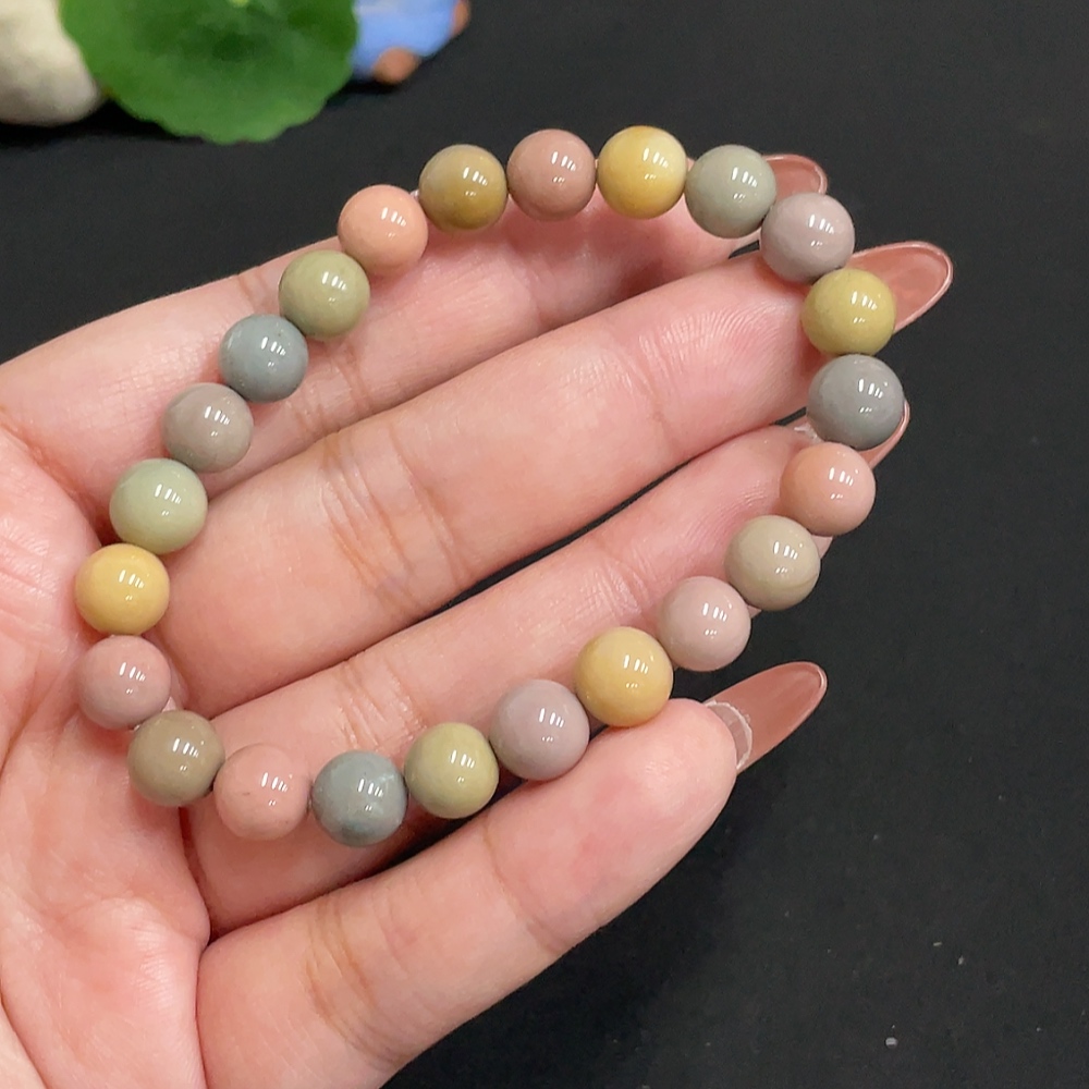 H35100778 Alashan Agate Bracelet, approx. 8mm beads, contains other mineral components, total weight approx. 16.8g