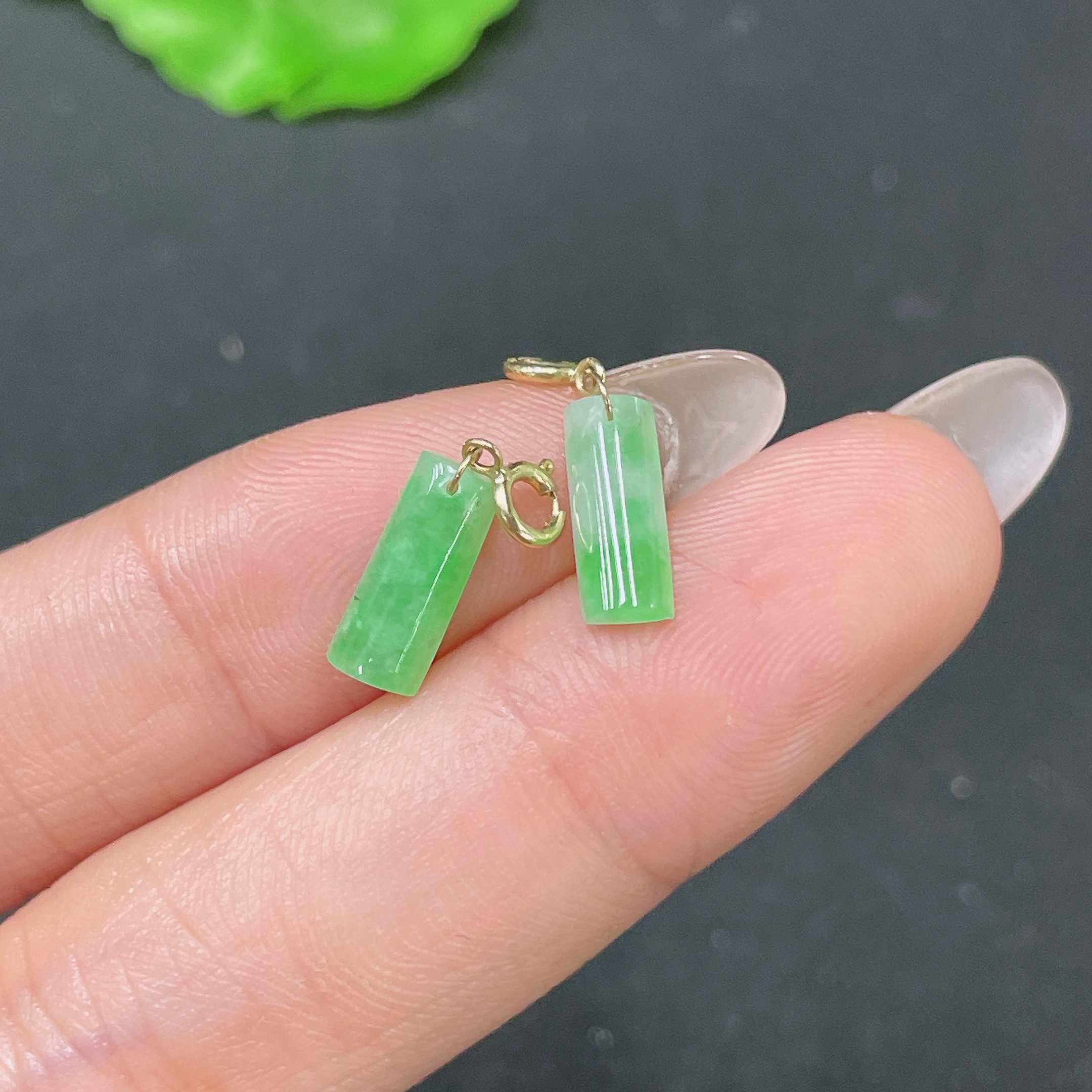 F35105339 Jadeite Inlaid Earrings 18k Gold Setting Total Weight About 0.6g