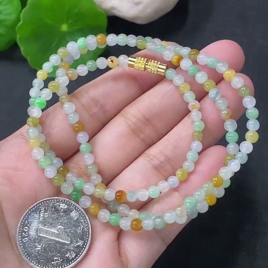 F33887364 Jadeite Bead Necklace Approx. 3.8mm Non-Gold Total Weight Approx. 14.33g Yellow Color Origin Undetermined