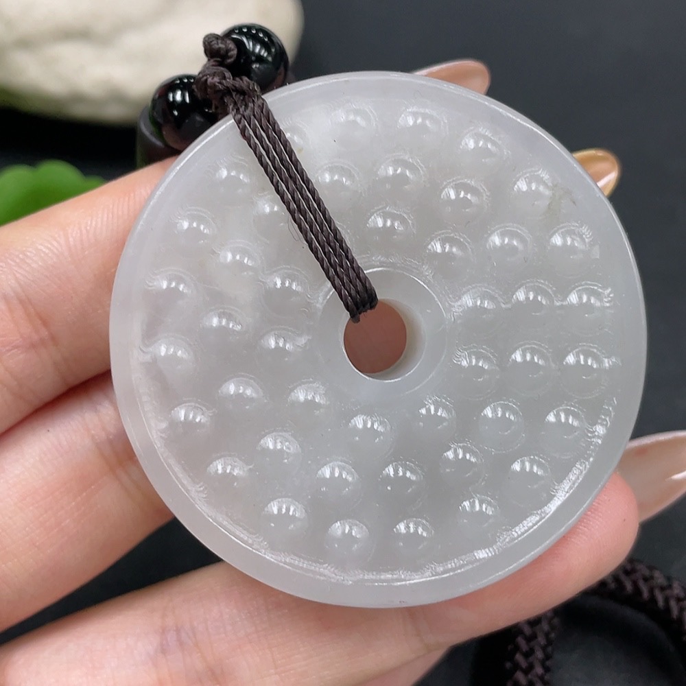 H31671144 Hetian Jade Handheld Ornament Antique Button with Non-Hetian Jade Beads