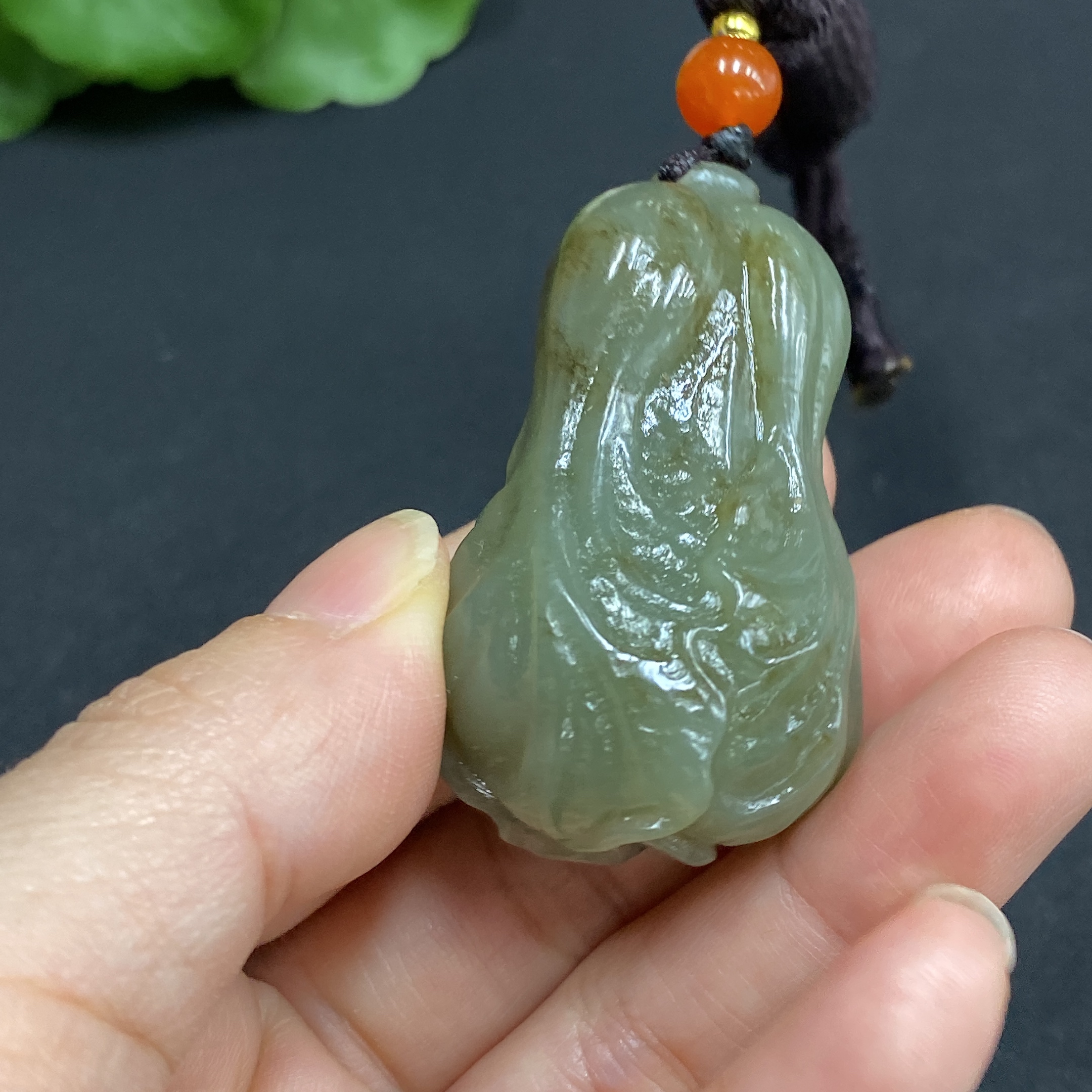 H33938905 Hetian Jade Pendant, Cabbage, Total Weight (including rope) 35.5g