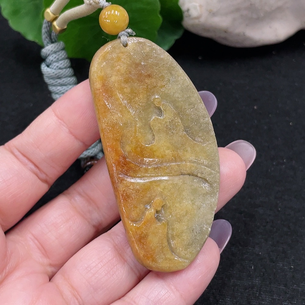 F34966133 Jadeite Enlightenment Pendant Total weight approx. 26.7g (including rope weight)(yellow part color origin undetermined)(containing other mineral components)
