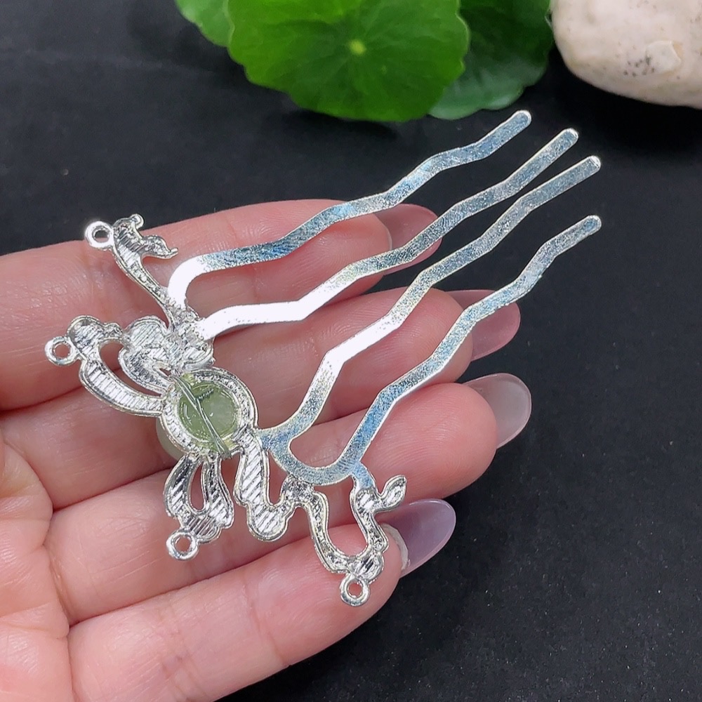 F34982886 Jadeite Inlaid Hairpin Total Weight Approx. 9.1g (Non-Gold Inlaid)