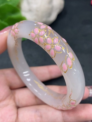 H33897297 Hetian Jade Round Bracelet, Process Coating, Size 55, Total Weight Approx. 56.3g