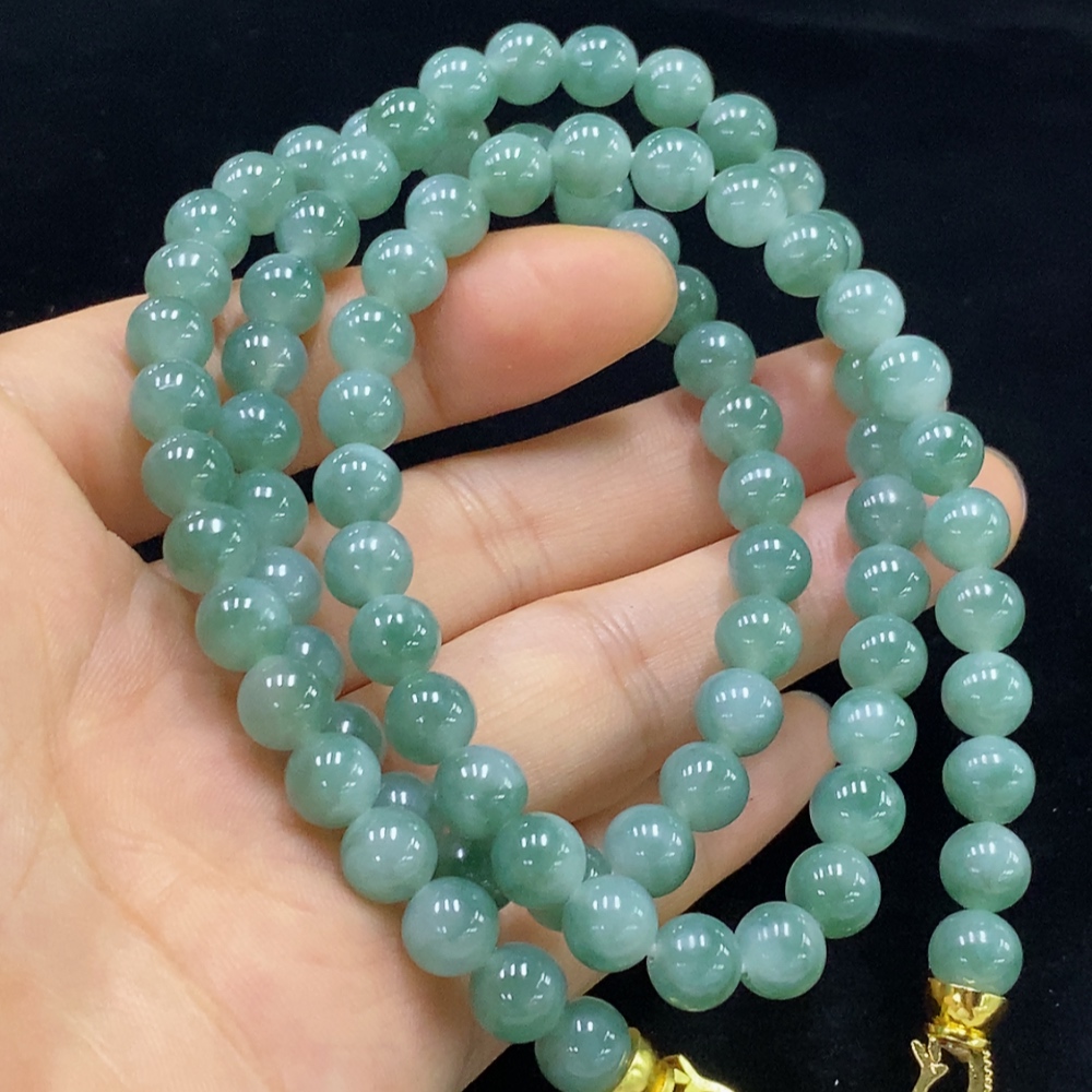 F32708117 Jadeite Bead Necklace Non-Gold Total Weight Approx. 58.6g Size About 7.3mm