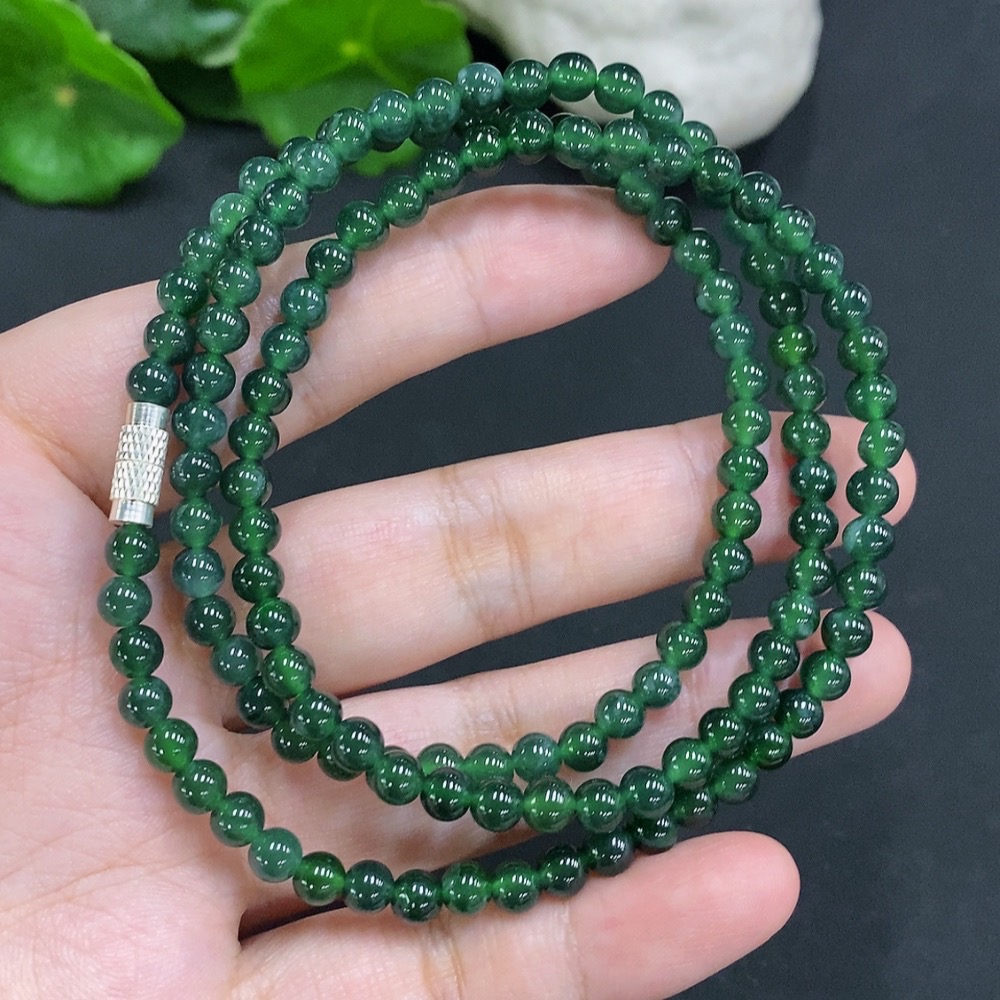 F34023369 Jadeite Bead Necklace Non-Gold Setting Total Weight Approx. 25.7g Size About 4.8mm