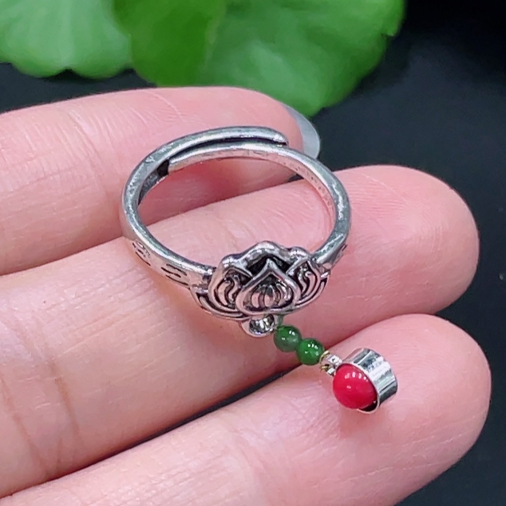 F22524849 Jadeite inlaid ring, non-gold inlaid, adjustable, total weight 2.707g