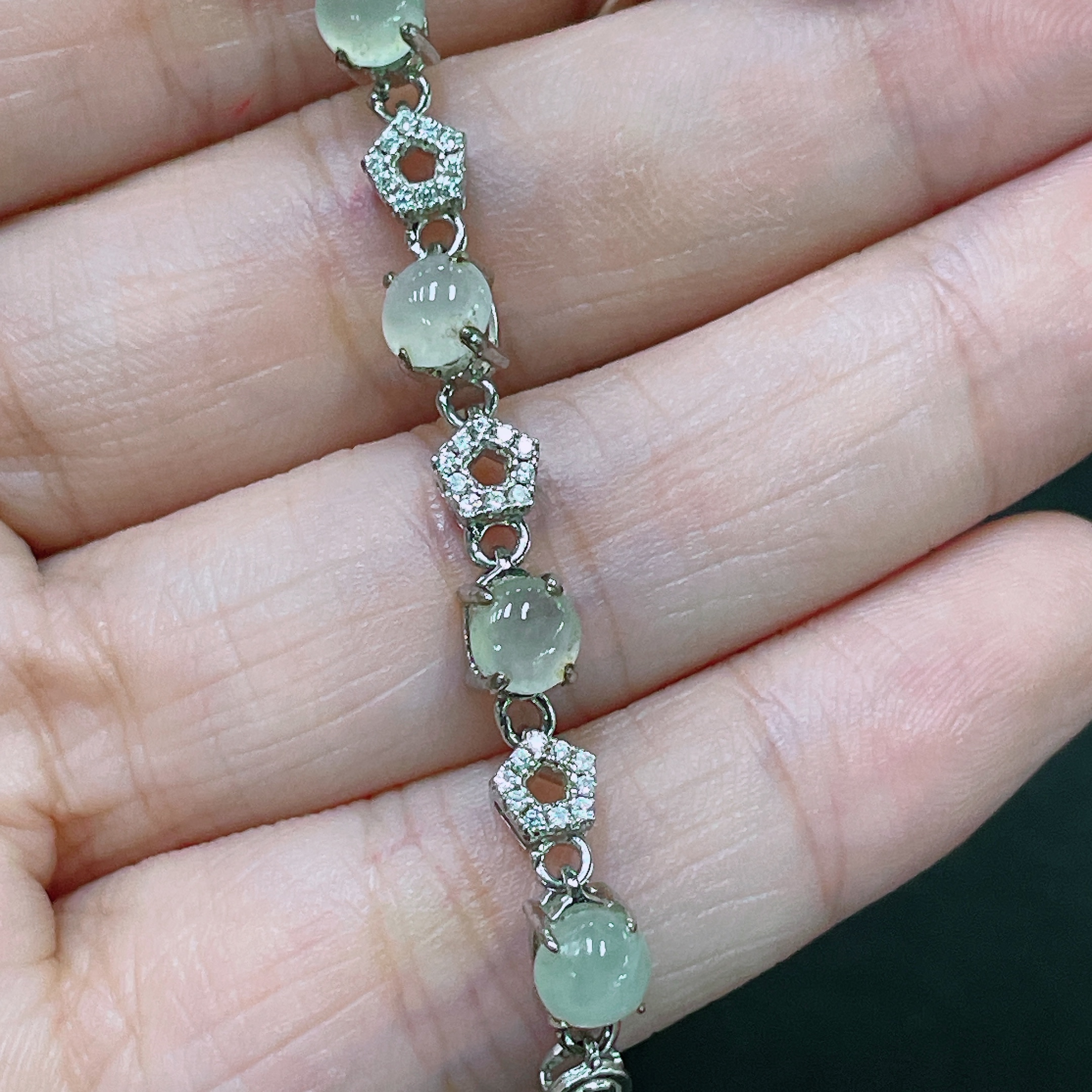 F33943542 Jadeite Cabochon Ring + Bracelet Set Non-Gold Setting Adjustable Size