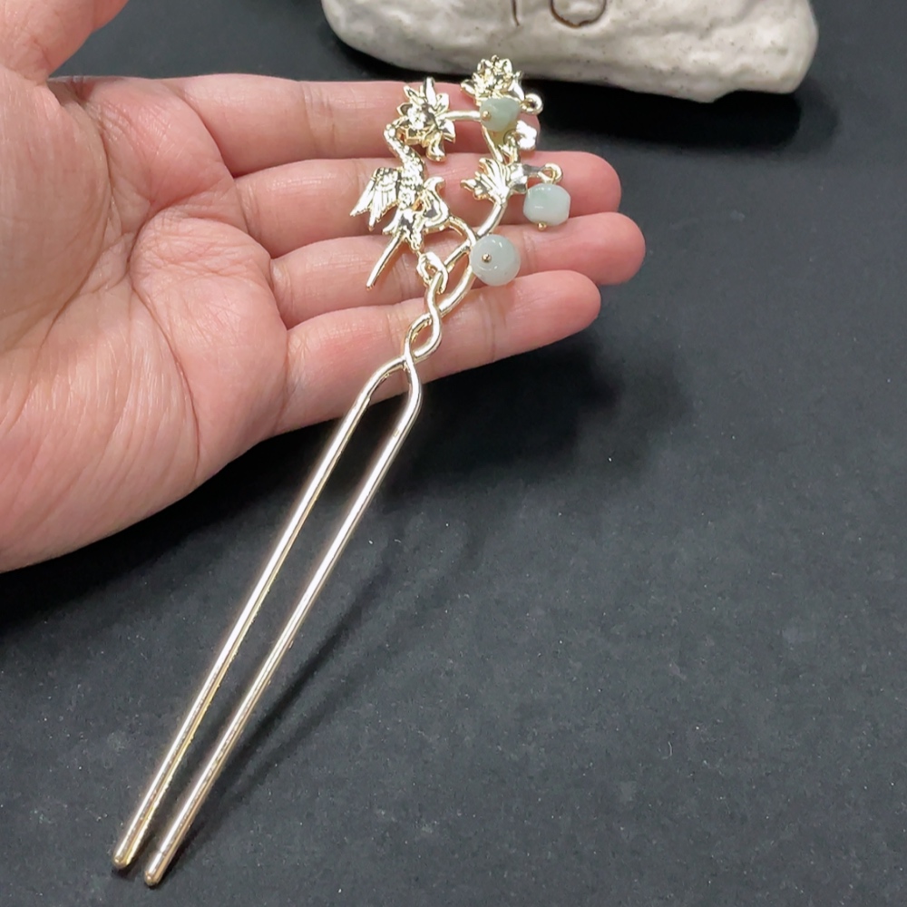 F34018237 Jadeite Inlaid Hairpin Non-Gold Inlaid Total Weight Approx. 14.48g