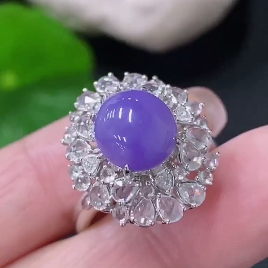 F35087822 Jadeite and Diamond Ring in 18K Gold, Size 14, Total Weight Approx. 4.39g