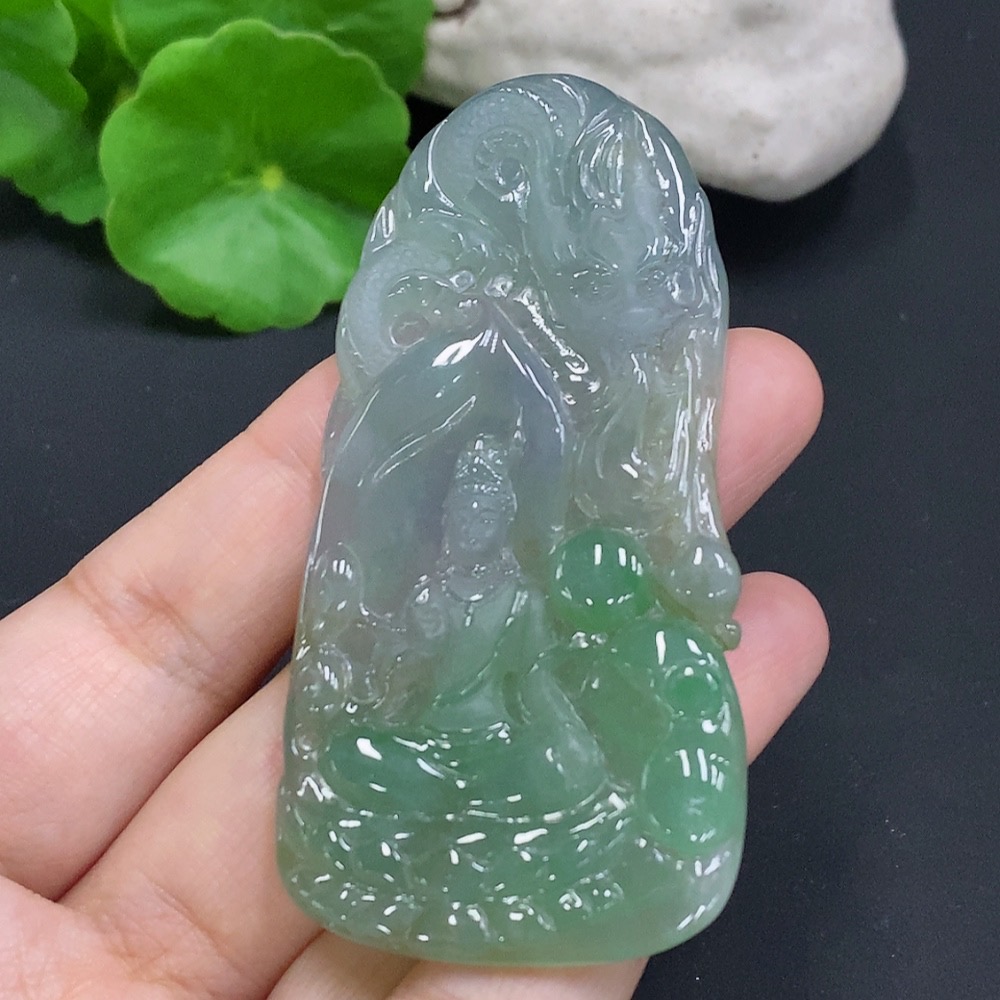 F26971853 Jadeite Dragon-Keeper Guanyin Pendant