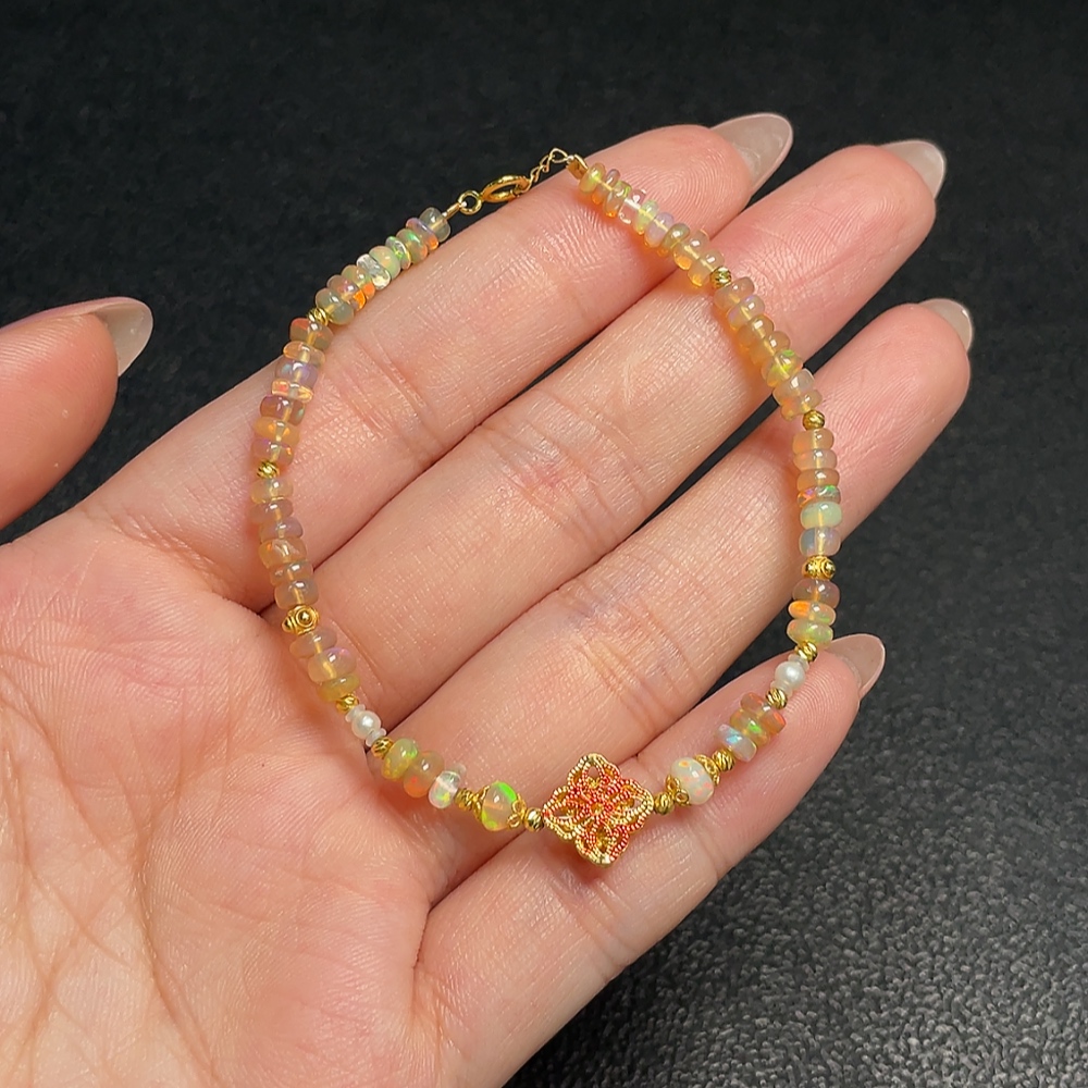 C33870698 Opal Bracelet Suspected Gold-Plated (Marked in Red) 18K Gold for the Rest Total Weight Approx. 2.64g Stone Size Around 4mm