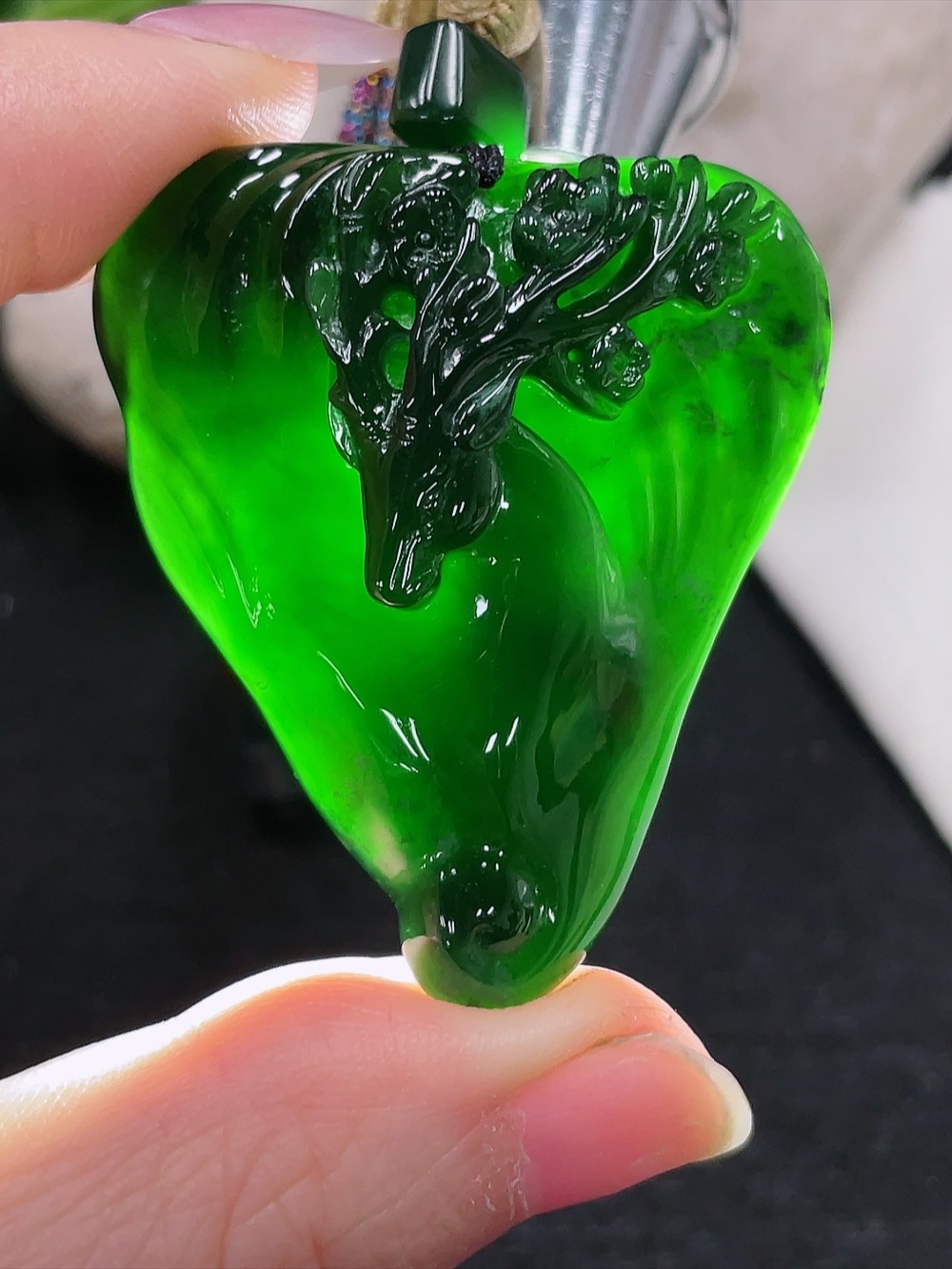 F33898320 Jadeite Deer Pendant Total Weight Approx. 24.7g (Including Rope Weight)