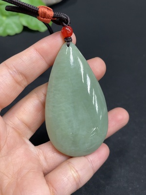 H34052977 Hetian Jade Pendant, Water Drop, Total Weight (including rope) Approx. 37.6g