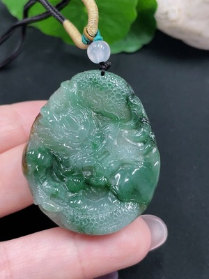 F34967159 Jadeite Dragon Pendant Total Weight Approx. 19.8g (Including Rope Weight)