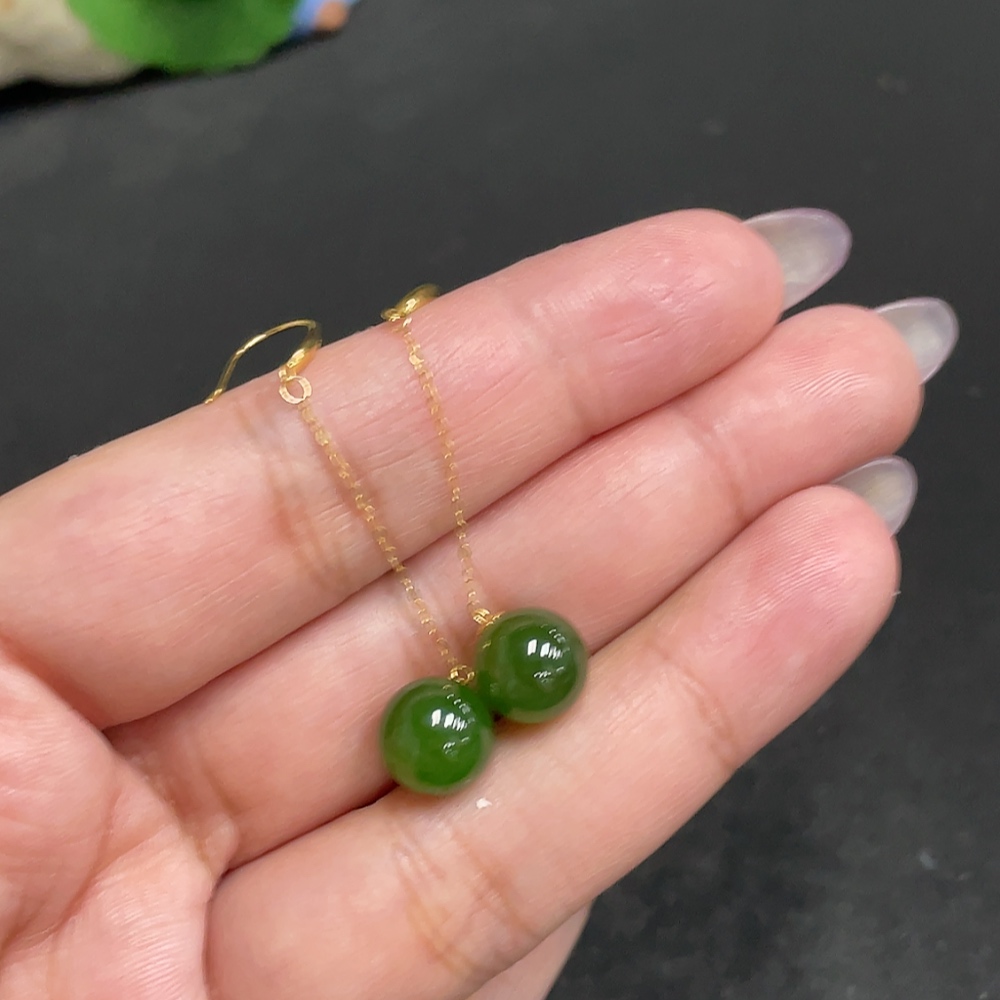 H33880915 Hetian Jade Inlaid Earrings Card 8.9mm Approx. Total Weight 2.6g 18k