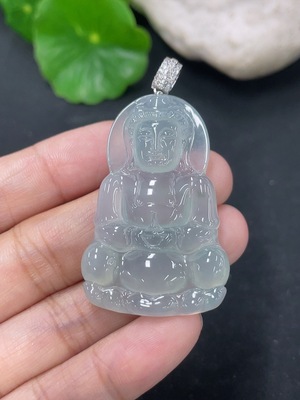 F46551092 翡翠挂件观音 18k 配镶钻石 货品总约重9.07g