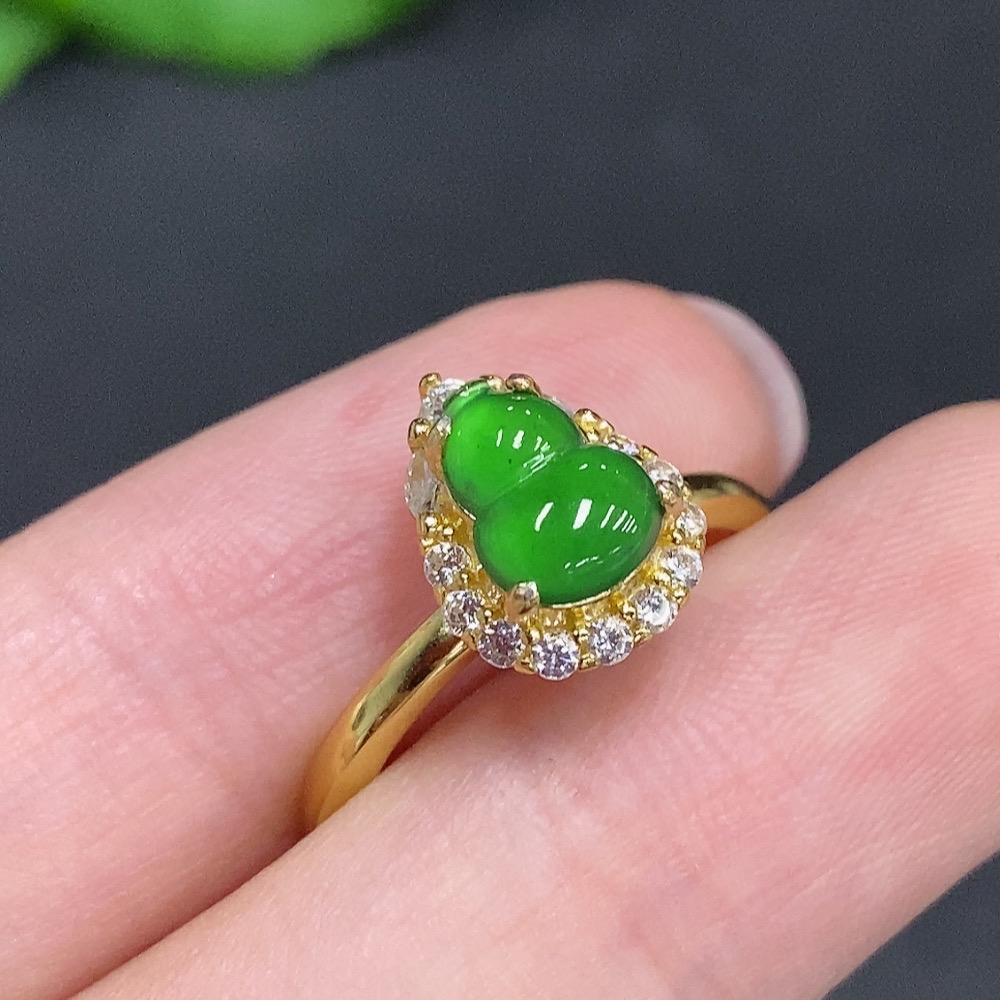 F34967475 Jadeite Gourd Inlaid Ring Non-Gold Inlaid Adjustable Size Total Weight Approx. 2g