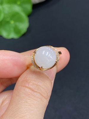H33859041 Hetian Jade Inlaid Ring 18k Gold Size 13 with Diamond Accents Total Weight Approx. 2.2g