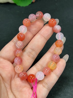 H41938911 盐源玛瑙手串 卡9.2mm左右 仅红色 货品总重约25.9g