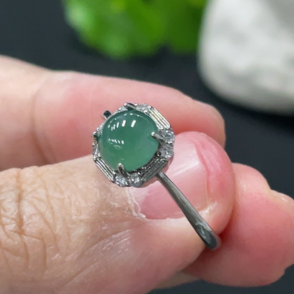 F32768619 Jadeite Cabochon Inlaid Ring Non-Gold Setting Adjustable Size Total Weight Approx. 1.81g