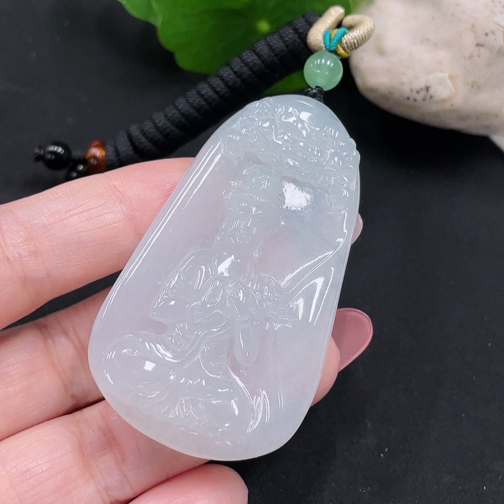 F34032105 Jadeite Guanyin Pendant Total Weight Approx. 25.3g (Including Cord Weight)