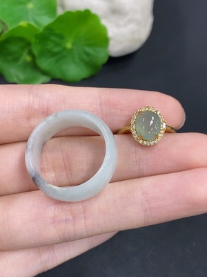 F42967094 翡翠蛋面戒指+戒圈（圈口25）一手走 非金 活动圈口 含其他矿物质