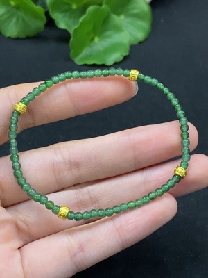 F33896227 Jadeite Bracelet Approx. 3mm Beads Total Weight Approx. 3.54g Non-Gold Inlaid