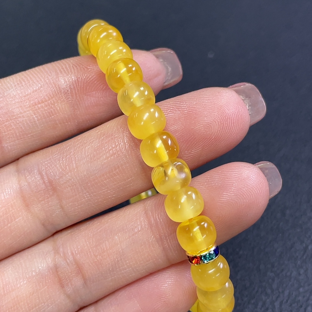 C27098492 Amber Beeswax Bracelet Total Weight Approx. 6.13g Size 6.9mm Non-Gold