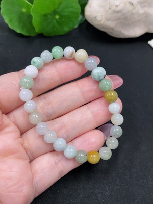 F34983107 Jadeite Beads Approx. 7.4mm Total Weight Approx. 13.4g (Yellow Part Color Cause Undetermined) (Containing Other Mineral Components)