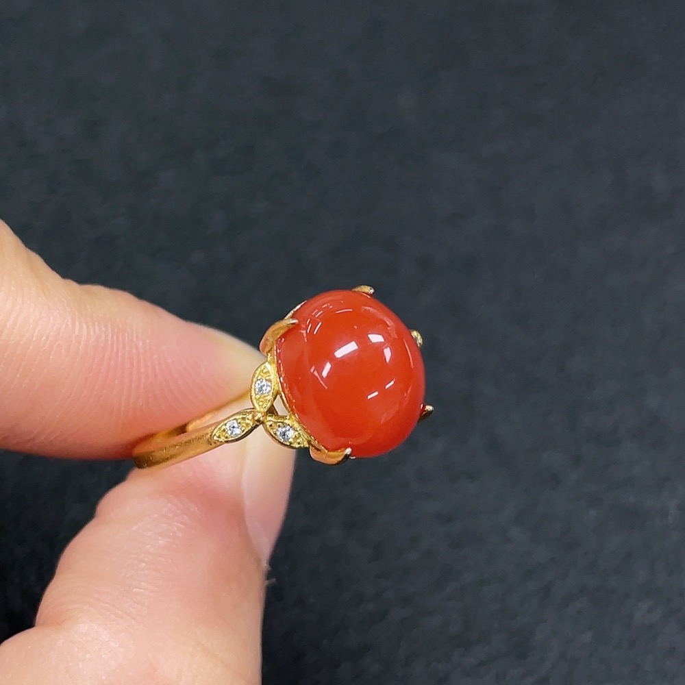 C33923305 South Agate Ring, Non-Gold, Adjustable, Total Weight Approx. 2.89g